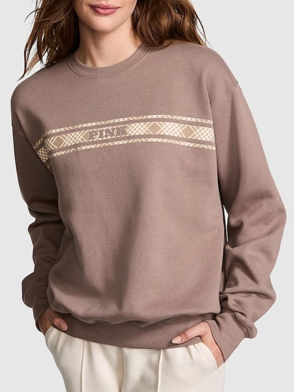 PINK Victoria's Secret Iced Coffee Brown Fleece Sweatshirt size small